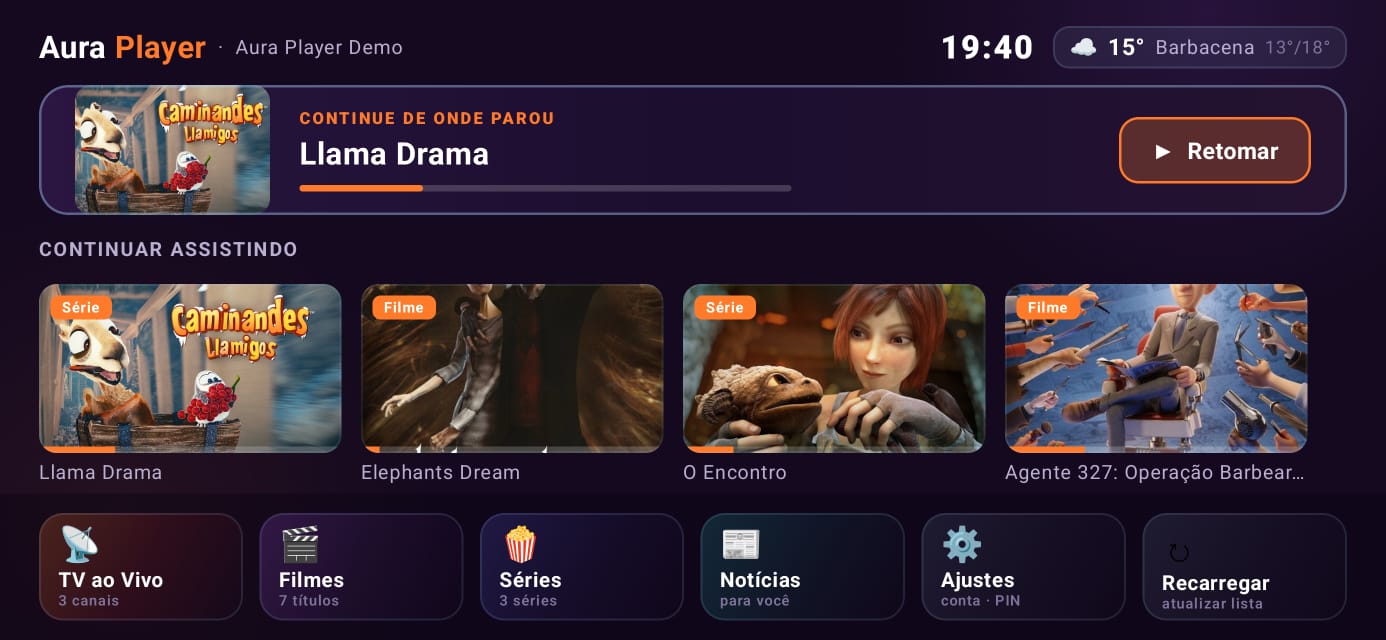 Tela inicial do Aura Player